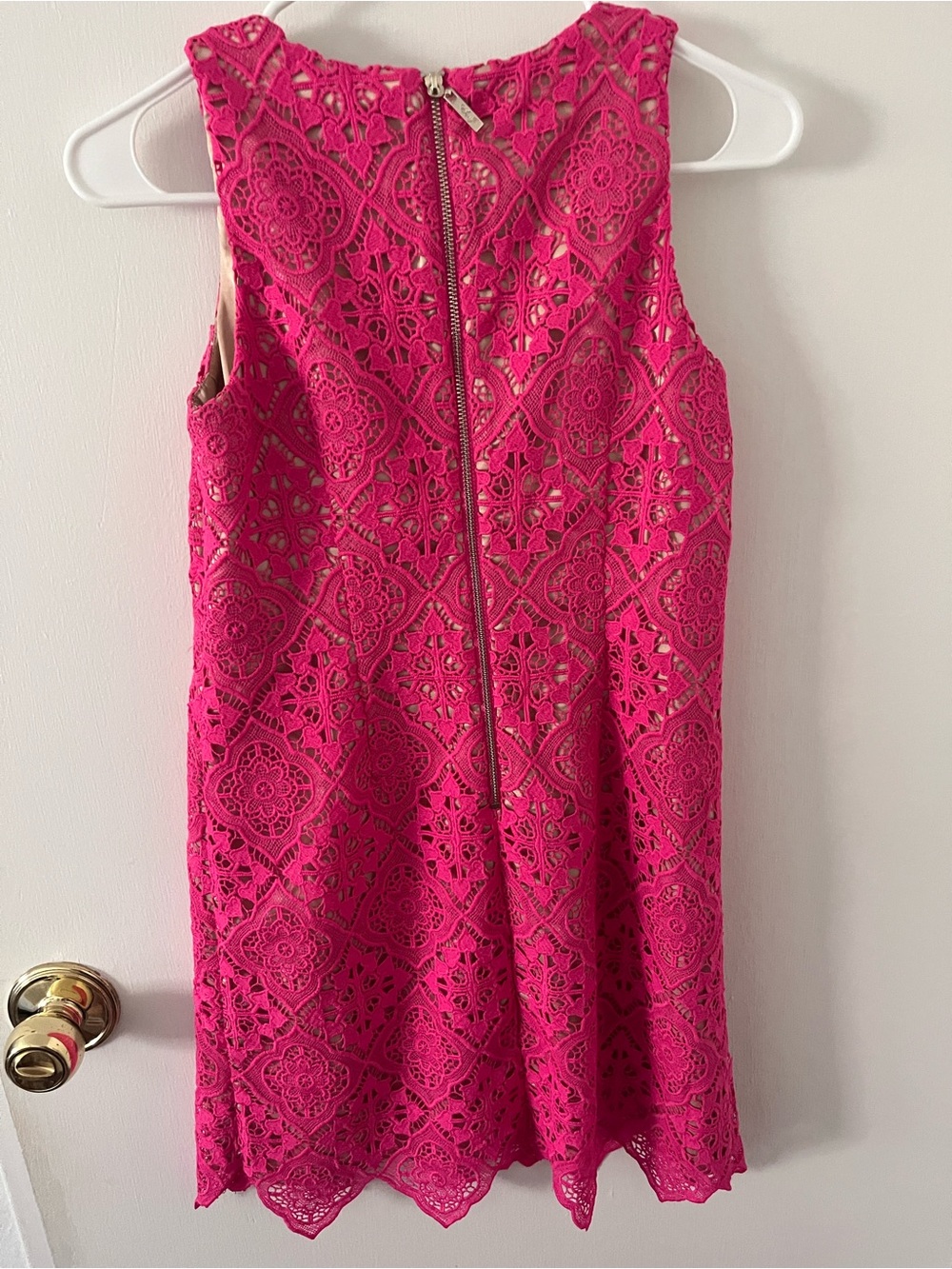 Eliza J. Hot Pink Magenta Crochet Lace Overlay Sleeveless Dress Scalloped 0P - Picture 6 of 13